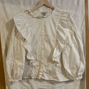 A New Day Ruffle Polka Dot Long Sleeve Blouse size Large